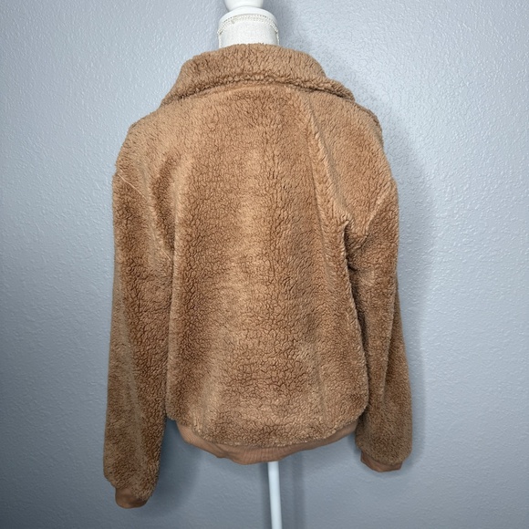 Topshop Tan Teddy Fleece Quarter Zip Up Pull Over Size 10 -cp - Picture 7 of 9